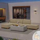 PURPLE LEAF Breck L-Shaped Modular Outdoor Sectional with Wood-Grain Aluminum Frame and Thick Teak-Colored Cushions for Luxury Backyard Lounge