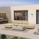 PURPLE LEAF Breck L-Shaped Modular Outdoor Sectional with Wood-Grain Aluminum Frame and Thick Teak-Colored Cushions for Luxury Backyard Lounge