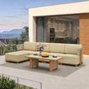 PURPLE LEAF Breck L-Shaped with table Modular Outdoor Sectional with Wood-Grain Aluminum Frame and Thick Teak-Colored Cushions for Luxury Backyard Lounge