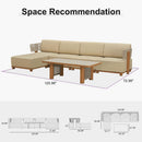 PURPLE LEAF Breck L-Shaped with table Modular Outdoor Sectional with Wood-Grain Aluminum Frame and Thick Teak-Colored Cushions for Luxury Backyard Lounge