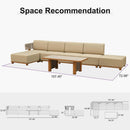 PURPLE LEAF Breck L-Shaped with table Modular Outdoor Sectional with Wood-Grain Aluminum Frame and Thick Teak-Colored Cushions for Luxury Backyard Lounge