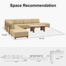 PURPLE LEAF Breck L-Shaped with table Modular Outdoor Sectional with Wood-Grain Aluminum Frame and Thick Teak-Colored Cushions for Luxury Backyard Lounge