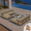 PURPLE LEAF Breck L-Shaped Modular Outdoor Sectional with Wood-Grain Aluminum Frame and Thick Teak-Colored Cushions for Luxury Backyard Lounge