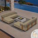 PURPLE LEAF Breck L-Shaped Modular Outdoor Sectional with Wood-Grain Aluminum Frame and Thick Teak-Colored Cushions for Luxury Backyard Lounge
