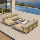 PURPLE LEAF Breck L-Shaped Modular Outdoor Sectional with Wood-Grain Aluminum Frame and Thick Teak-Colored Cushions for Luxury Backyard Lounge