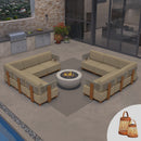 PURPLE LEAF Breck L-Shaped Modular Outdoor Sectional with Wood-Grain Aluminum Frame and Thick Teak-Colored Cushions for Luxury Backyard Lounge