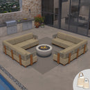 PURPLE LEAF Breck L-Shaped Modular Outdoor Sectional with Wood-Grain Aluminum Frame and Thick Teak-Colored Cushions for Luxury Backyard Lounge