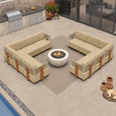 PURPLE LEAF Breck L-Shaped Modular Outdoor Sectional with Wood-Grain Aluminum Frame and Thick Teak-Colored Cushions for Luxury Backyard Lounge
