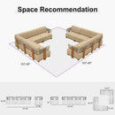 PURPLE LEAF Breck L-Shaped Modular Outdoor Sectional with Wood-Grain Aluminum Frame and Thick Teak-Colored Cushions for Luxury Backyard Lounge