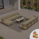 PURPLE LEAF Breck L-Shaped with table Modular Outdoor Sectional with Wood-Grain Aluminum Frame and Thick Teak-Colored Cushions for Luxury Backyard Lounge