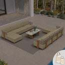 PURPLE LEAF Breck L-Shaped with table Modular Outdoor Sectional with Wood-Grain Aluminum Frame and Thick Teak-Colored Cushions for Luxury Backyard Lounge