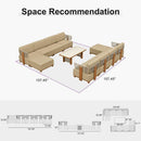 PURPLE LEAF Breck L-Shaped with table Modular Outdoor Sectional with Wood-Grain Aluminum Frame and Thick Teak-Colored Cushions for Luxury Backyard Lounge