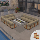 PURPLE LEAF Breck L-Shaped Modular Outdoor Sectional with Wood-Grain Aluminum Frame and Thick Teak-Colored Cushions for Luxury Backyard Lounge