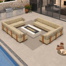 PURPLE LEAF Breck L-Shaped Modular Outdoor Sectional with Wood-Grain Aluminum Frame and Thick Teak-Colored Cushions for Luxury Backyard Lounge