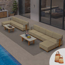 PURPLE LEAF Breck L-Shaped with table Modular Outdoor Sectional with Wood-Grain Aluminum Frame and Thick Teak-Colored Cushions for Luxury Backyard Lounge