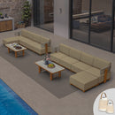 PURPLE LEAF Breck L-Shaped with table Modular Outdoor Sectional with Wood-Grain Aluminum Frame and Thick Teak-Colored Cushions for Luxury Backyard Lounge