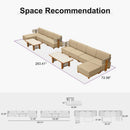 PURPLE LEAF Breck L-Shaped with table Modular Outdoor Sectional with Wood-Grain Aluminum Frame and Thick Teak-Colored Cushions for Luxury Backyard Lounge