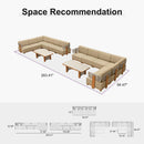 PURPLE LEAF Breck L-Shaped with table Modular Outdoor Sectional with Wood-Grain Aluminum Frame and Thick Teak-Colored Cushions for Luxury Backyard Lounge