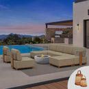 PURPLE LEAF Breck Enclosed Modular Outdoor Sectional with Wood-Grain Aluminum Frame and Thick Teak-Colored Cushions for Modern Outdoor Deck