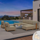 PURPLE LEAF Breck Enclosed Modular Outdoor Sectional with Wood-Grain Aluminum Frame and Thick Teak-Colored Cushions for Modern Outdoor Deck