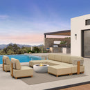 PURPLE LEAF Breck Enclosed Modular Outdoor Sectional with Wood-Grain Aluminum Frame and Thick Teak-Colored Cushions for Modern Outdoor Deck