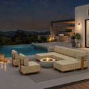 PURPLE LEAF Breck Enclosed Modular Outdoor Sectional with Wood-Grain Aluminum Frame and Thick Teak-Colored Cushions for Modern Outdoor Deck