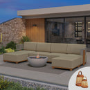 PURPLE LEAF Breck U-Shaped Modular Outdoor Sectional with Wood-Grain Aluminum Frame and Thick Teak-Colored Cushions for Family Entertaining