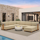 PURPLE LEAF Breck U-Shaped Modular Outdoor Sectional with Wood-Grain Aluminum Frame and Thick Teak-Colored Cushions for Family Entertaining