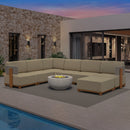 PURPLE LEAF Breck U-Shaped Modular Outdoor Sectional with Wood-Grain Aluminum Frame and Thick Teak-Colored Cushions for Family Entertaining
