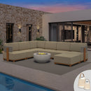 PURPLE LEAF Breck U-Shaped Modular Outdoor Sectional with Wood-Grain Aluminum Frame and Thick Teak-Colored Cushions for Family Entertaining