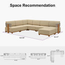 PURPLE LEAF Breck U-Shaped Modular Outdoor Sectional with Wood-Grain Aluminum Frame and Thick Teak-Colored Cushions for Family Entertaining