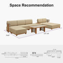 PURPLE LEAF Breck U-Shaped  with table Modular Outdoor Sectional with Wood-Grain Aluminum Frame and Thick Teak-Colored Cushions for Family Entertaining