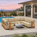 PURPLE LEAF Breck U-Shaped Modular Outdoor Sectional with Wood-Grain Aluminum Frame and Thick Teak-Colored Cushions for Family Entertaining