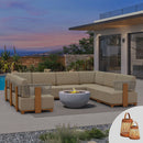 PURPLE LEAF Breck U-Shaped Modular Outdoor Sectional with Wood-Grain Aluminum Frame and Thick Teak-Colored Cushions for Family Entertaining