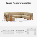 PURPLE LEAF Breck U-Shaped Modular Outdoor Sectional with Wood-Grain Aluminum Frame and Thick Teak-Colored Cushions for Family Entertaining