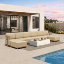 PURPLE LEAF Breck U-Shaped Modular Outdoor Sectional with Wood-Grain Aluminum Frame and Thick Teak-Colored Cushions for Family Entertaining