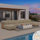 PURPLE LEAF Breck U-Shaped Modular Outdoor Sectional with Wood-Grain Aluminum Frame and Thick Teak-Colored Cushions for Family Entertaining