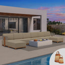 PURPLE LEAF Breck U-Shaped Modular Outdoor Sectional with Wood-Grain Aluminum Frame and Thick Teak-Colored Cushions for Family Entertaining
