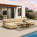 PURPLE LEAF Breck U-Shaped  with table Modular Outdoor Sectional with Wood-Grain Aluminum Frame and Thick Teak-Colored Cushions for Family Entertaining