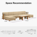 PURPLE LEAF Breck U-Shaped  with table Modular Outdoor Sectional with Wood-Grain Aluminum Frame and Thick Teak-Colored Cushions for Family Entertaining