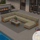 PURPLE LEAF Breck U-Shaped  with table Modular Outdoor Sectional with Wood-Grain Aluminum Frame and Thick Teak-Colored Cushions for Family Entertaining