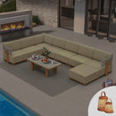 PURPLE LEAF Breck U-Shaped  with table Modular Outdoor Sectional with Wood-Grain Aluminum Frame and Thick Teak-Colored Cushions for Family Entertaining