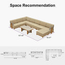 PURPLE LEAF Breck U-Shaped  with table Modular Outdoor Sectional with Wood-Grain Aluminum Frame and Thick Teak-Colored Cushions for Family Entertaining
