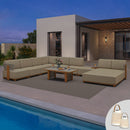 PURPLE LEAF Breck U-Shaped  with table Modular Outdoor Sectional with Wood-Grain Aluminum Frame and Thick Teak-Colored Cushions for Family Entertaining