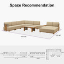PURPLE LEAF Breck U-Shaped  with table Modular Outdoor Sectional with Wood-Grain Aluminum Frame and Thick Teak-Colored Cushions for Family Entertaining