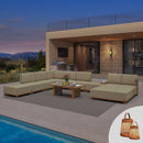 PURPLE LEAF Breck U-Shaped  with table Modular Outdoor Sectional with Wood-Grain Aluminum Frame and Thick Teak-Colored Cushions for Family Entertaining