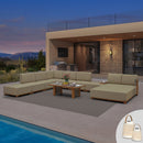 PURPLE LEAF Breck U-Shaped  with table Modular Outdoor Sectional with Wood-Grain Aluminum Frame and Thick Teak-Colored Cushions for Family Entertaining