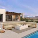 PURPLE LEAF Breck U-Shaped Modular Outdoor Sectional with Wood-Grain Aluminum Frame and Thick Teak-Colored Cushions for Family Entertaining