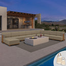 PURPLE LEAF Breck U-Shaped Modular Outdoor Sectional with Wood-Grain Aluminum Frame and Thick Teak-Colored Cushions for Family Entertaining