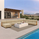 PURPLE LEAF Breck U-Shaped Modular Outdoor Sectional with Wood-Grain Aluminum Frame and Thick Teak-Colored Cushions for Family Entertaining